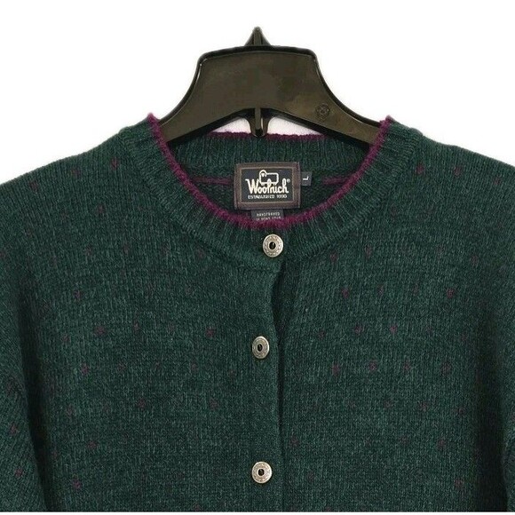 Woolrich Sweater Womens Large Wool Nylon Birds Eye Button Cardigan Knit Vintage - Picture 1 of 16